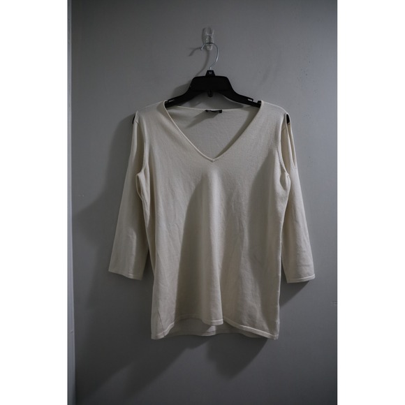 Worth New York V Neck Top Cream Silk Blend 3/4 Sleeve Knit Sweater Medium M - Picture 1 of 7